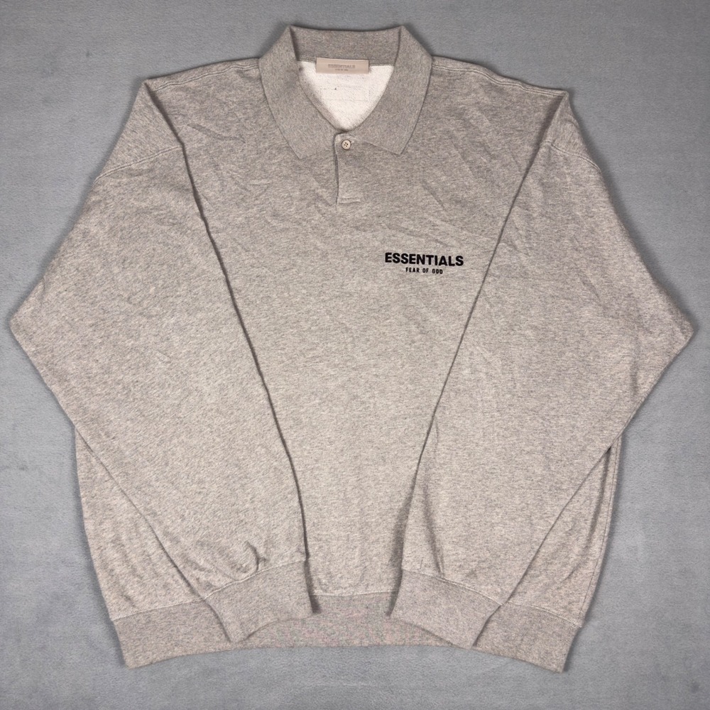 Fear of God Essentials Long Sleeve Polo Oatmeal Heather Mens XL